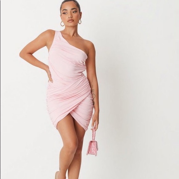Missguided Pink One Shoulder Asymmetric Mini Dress - Picture 1 of 5